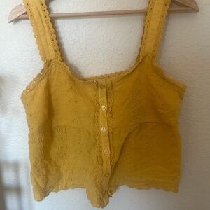 Design History Mustard Eyelet Lace Tank Top